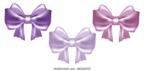 Set of three pastel satin bows wedding collection