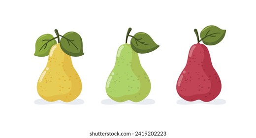 Set of three pears. Isolated appetizing fruit