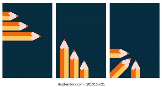 Conjunto de tres plantillas de carteles de lápiz. Ilustración vectorial.