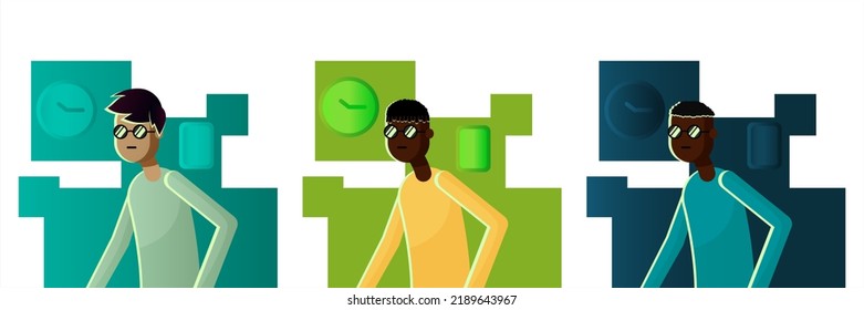 
Conjunto de tres personas sobre un fondo blanco. Ilustración del vector