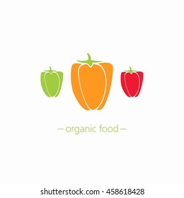 Set of three peppers. Green, yellow and red pepper. Vector illustration.