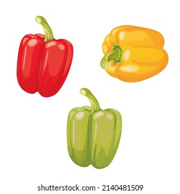 Set of three peppers. Yellow, red, green pepper.