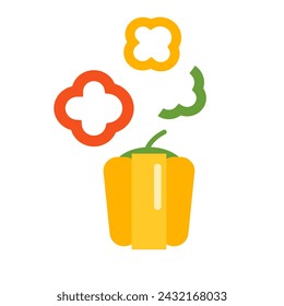 Set of three peppers. Yellow, red and green peppers. Vector illustration.