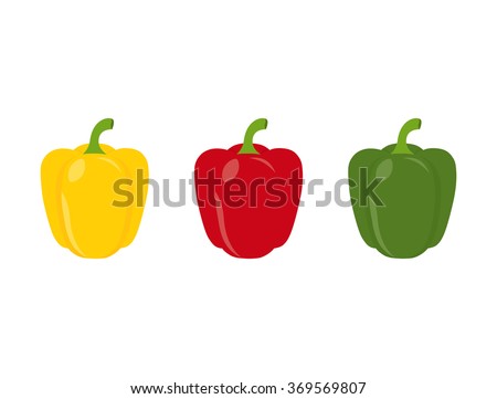 Set of three peppers. Yellow, red and green pepper. Vector illustration.