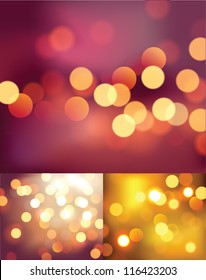 Set of three photo realistic bokeh lights - vector illustration.