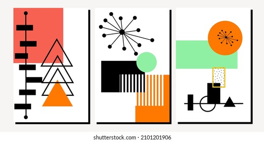 Set three pieces of abstract Geometric mid century modern wall art. Geometry shapes wall decor. Minimalist Scandinavian wall decorations. Geometry shapes home decor. Can use for poster.