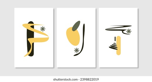 Set of three pieces abstract organic shapes wall art. Japandi wall decoration. Good for minimalist home decor, wall print, wall decor, wallpaper and art deco.