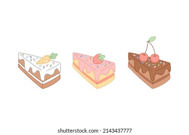 Set of three pieces of cakes.