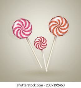 Juego de tres trozos de caramelos. Palos de caramelo de chupete. Ilustración del vector