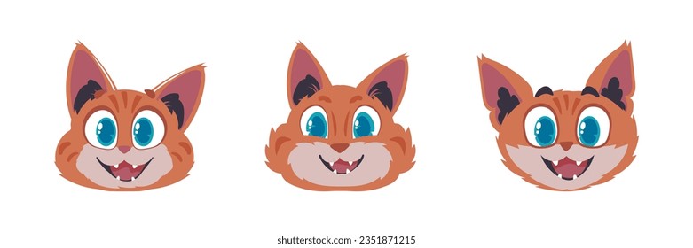 Satz von drei Schlössern in den Gesichtern von Katzen. Cartoon-Stil, Vektorgrafik