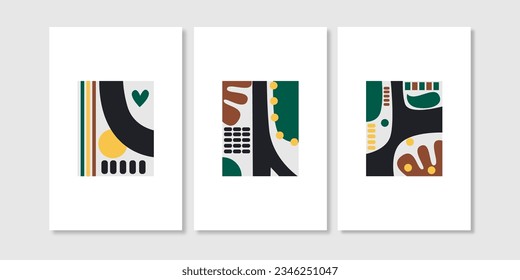 Conjunto de tres obras de arte mural de mediados del siglo XIX. Decoración moderna y minimalista de las paredes, póster y estampado de las paredes