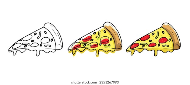 Set of three pieces slices of pizza vector illustration on a white background. 