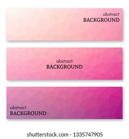Set of three pink banners in low poly art style. Background with place for your text. Vector illustration
