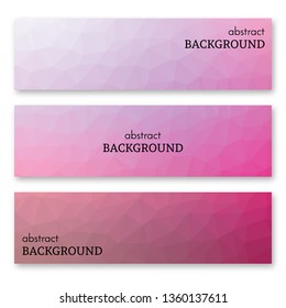 Set of three pink banners in low poly art style. Background with place for your text. Vector illustration