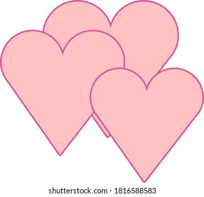 A set of three pink hearts touching each other. Heart design elements for wedding, valentine's day, romantic party, dating. Symbol of love.