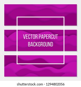 Set of three pink paper cut stylish backgrounds design concept. Business templates. 