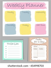 Set of three planners "To-Do List" for organizing a day. Vector illustration. It can be used daily and weekly