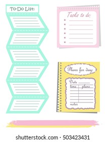 Set of three planners, To-Do List, for organizing a day. Vector illustration