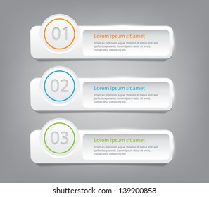 Set of three plastic banners for infographics, business design, step presentation, number options, progress design or workflow layout. Clean and modern style