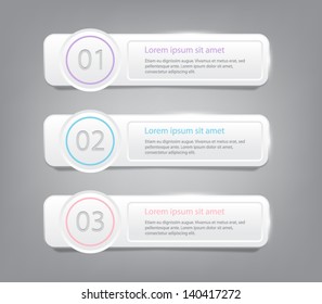 Set of three plastic banners for infographics, business design, step presentation, number options, progress design or workflow layout. Clean and modern style