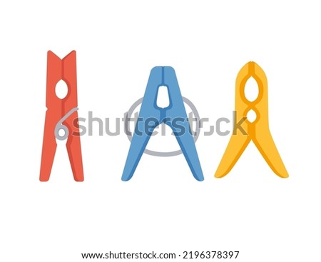 Set of three plastic clothes pegs yellow blue and red color vector illustration isolated on white background Foto stock © 
