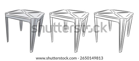 Set of three plastic tables, a popular piece of furniture in bars and pubs in Brazil. Isolated on white background.