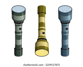 Set of three pocket lanterns. Hand facet on insulated background. Vector illustration. Cartoon.