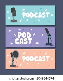 conjunto de tres tarjetas de podcast