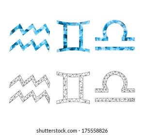 Set of three polygonal geometric zodiac signs.