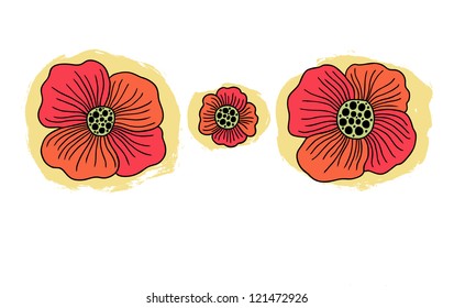 Set of three poppy flowers - vector illustration