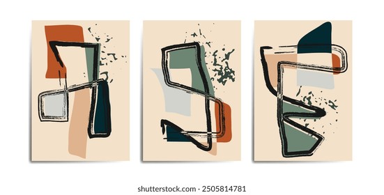 Set of three poster background with artistic brush and abstract shape element. Suitable for background, poster, cover, flyer, wall art, home decor and other template.
