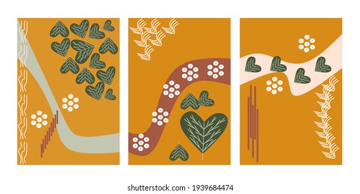 Set three of poster wall art. Neutral color wall decor. Boho wall Decorations.