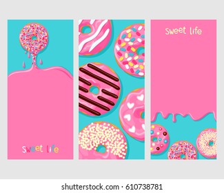 A set of three posters of donuts