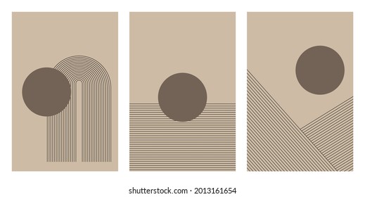 A set of three posters with simple geometric shapes. Modern Art. Vector illustration.