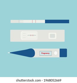 A set of three pregnancy tests on a blue background for web design
