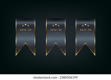 Set of THREE premium Black and Gold Ribbons Vector illustration on dark isolated background used for banner, label, sticker concept design