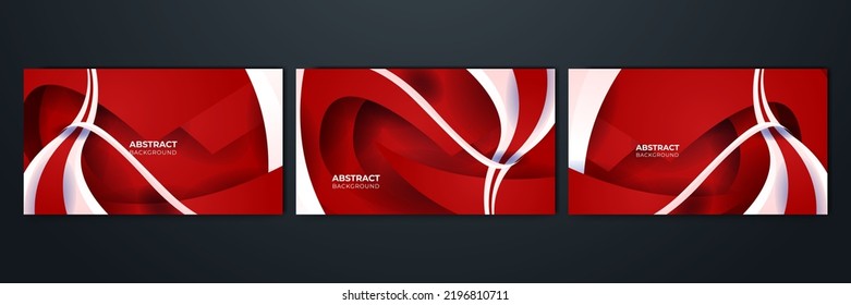 Set of three presentation backgrounds in red color. 3d overlap vector illustrations for Background, Brochures, Social Media Cover, Posters and Banners