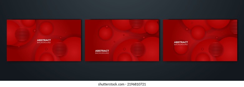 Set of three presentation backgrounds in red color. 3d overlap vector illustrations for Background, Brochures, Social Media Cover, Posters and Banners