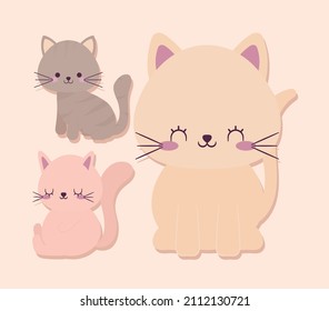 set of three pretty cats