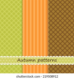 Set of three primitive retro patterns in autumn colors ideal for halloween or thanksgiving