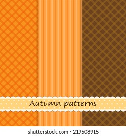 Set of three primitive retro patterns in autumn colors ideal for halloween or thanksgiving