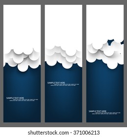 set of three promotional material paper clouds elements