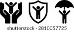 Set of three protective and supportive icon illustrations with people