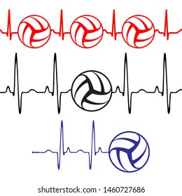 Set of three pulse tracks with volleyball symbols