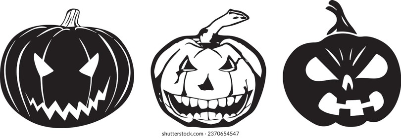 set of three pumpkin variety of expressions, terror, dark, fear, suspense, haunted night and a lot of horror