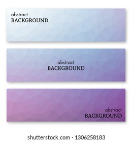 Set of three purple banners in low poly art style. Background with place for your text. Vector illustration
