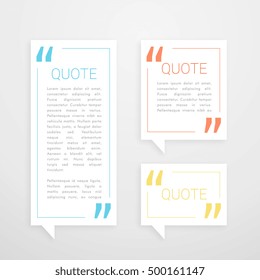 set of three quotation chat bubble in minimal white style