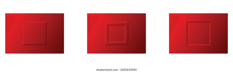 Set of Three Realistic 3D Red Colour Rectangle Frame Isolated on White Background. Outer and Inner Emboss Rectangle Shape Design on Red colour. Abstract Vector 3D Shape Design Like Switchboard.