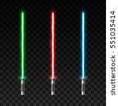 Set of three realistic light swords. Isolated on transparent background. Vector illustration, eps 10.
