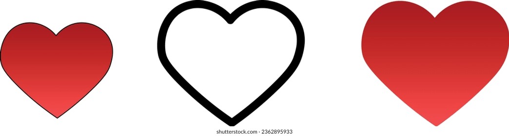 Set of three red heart icons